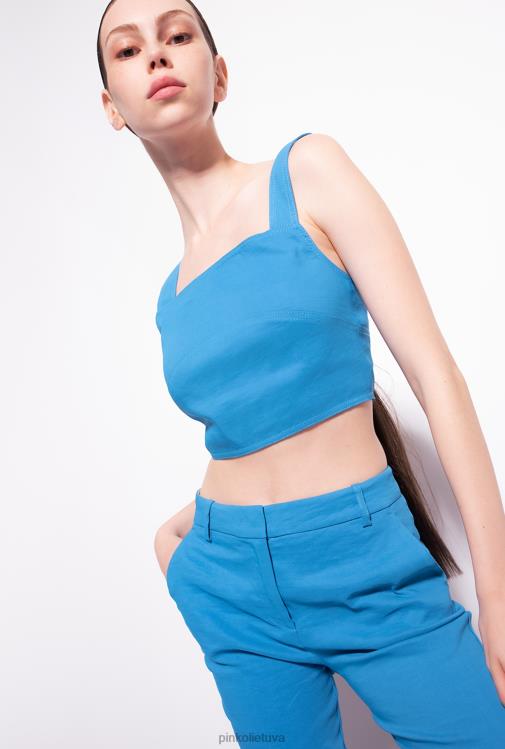 viršuje | DH06P449 tamprus lininis crop top Pinko direktorius mėlynas