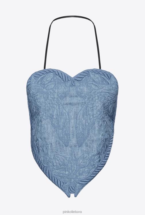 viršuje | DH06P452 siuvinėta džinsinio audinio viršūnėlė su kaklu Pinko lengvas plovimas