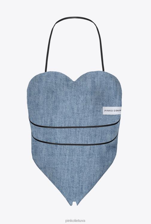 viršuje | DH06P452 siuvinėta džinsinio audinio viršūnėlė su kaklu Pinko lengvas plovimas
