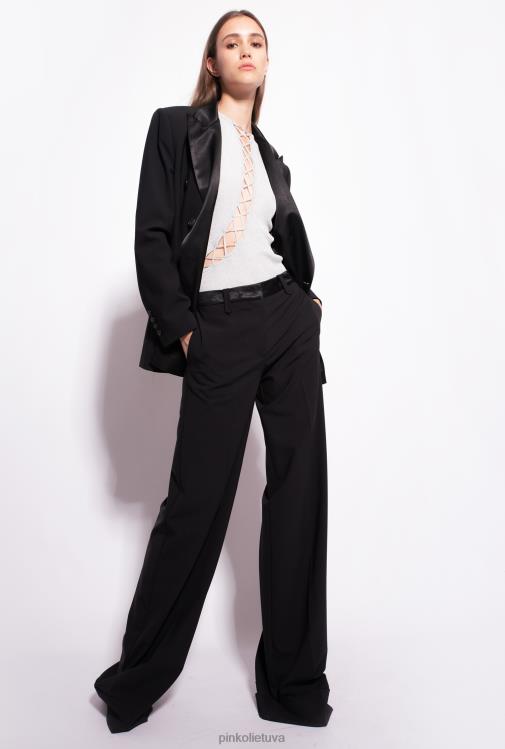 viršuje | DH06P456 Lurex briaunos trikotažo viršutinė dalis su kryžminėmis detalėmis Pinko metalinis sidabras