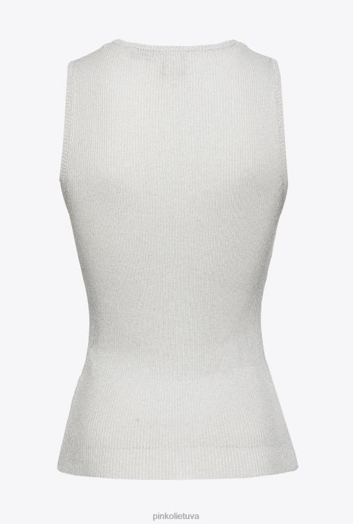 viršuje | DH06P456 Lurex briaunos trikotažo viršutinė dalis su kryžminėmis detalėmis Pinko metalinis sidabras