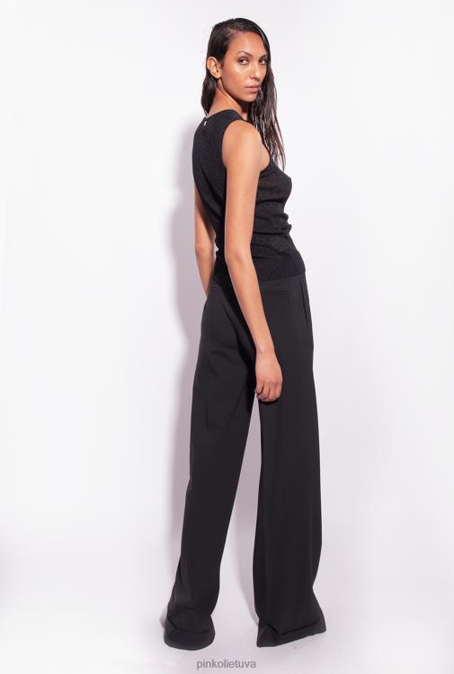 viršuje | DH06P457 Lurex briaunos trikotažo viršutinė dalis su kryžminėmis detalėmis Pinko limuzinas juodas