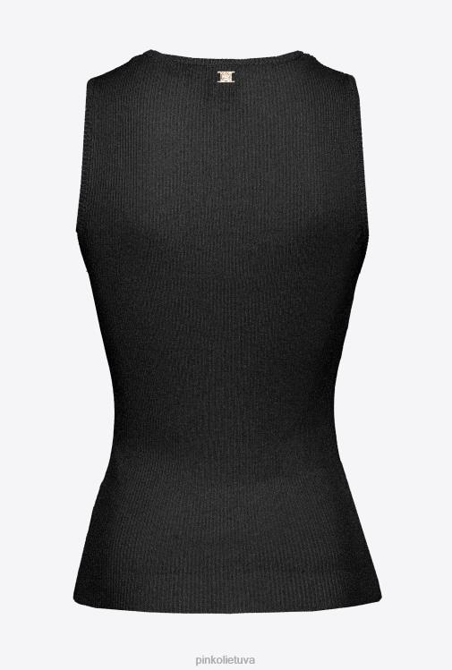 viršuje | DH06P457 Lurex briaunos trikotažo viršutinė dalis su kryžminėmis detalėmis Pinko limuzinas juodas