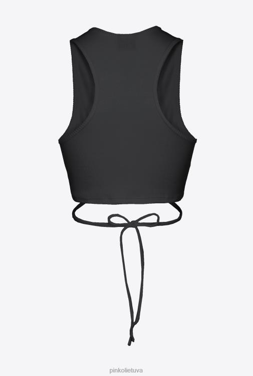 viršuje | DH06P466 briaunotas crop top su raišteliais Pinko limuzinas juodas