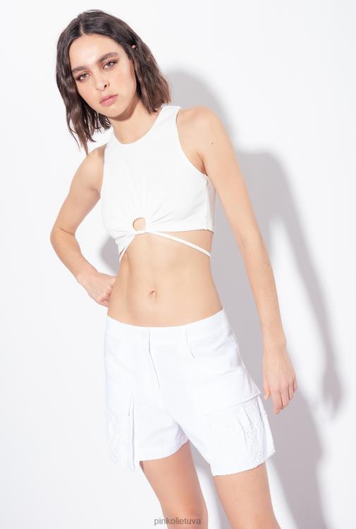 viršuje | DH06P467 briaunotas crop top su raišteliais Pinko visiškai baltas