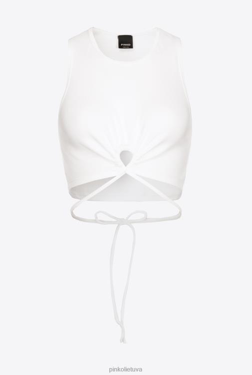 viršuje | DH06P467 briaunotas crop top su raišteliais Pinko visiškai baltas