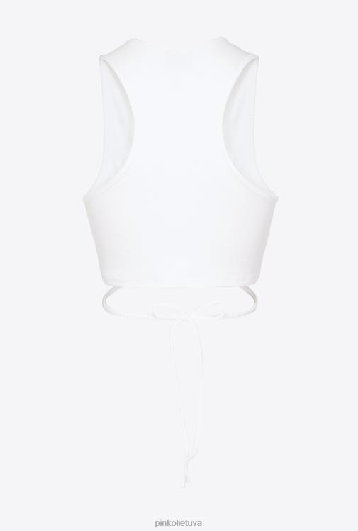 viršuje | DH06P467 briaunotas crop top su raišteliais Pinko visiškai baltas