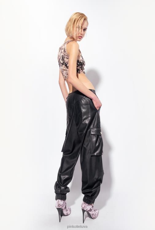 viršuje | DH06P468 tatuiruotėmis margintas apkarpytas viršus su siuvinėjimu Pinko nuogas/juodas