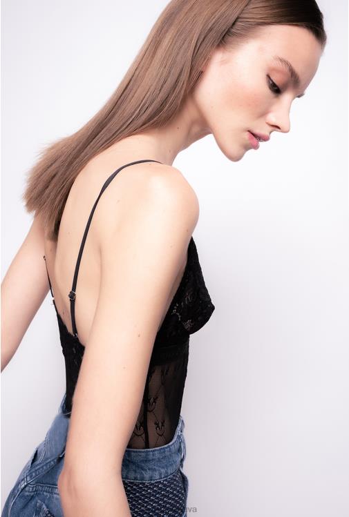 viršuje | DH06P477 nėriniuotas bodis su kakleliu Pinko limuzinas juodas