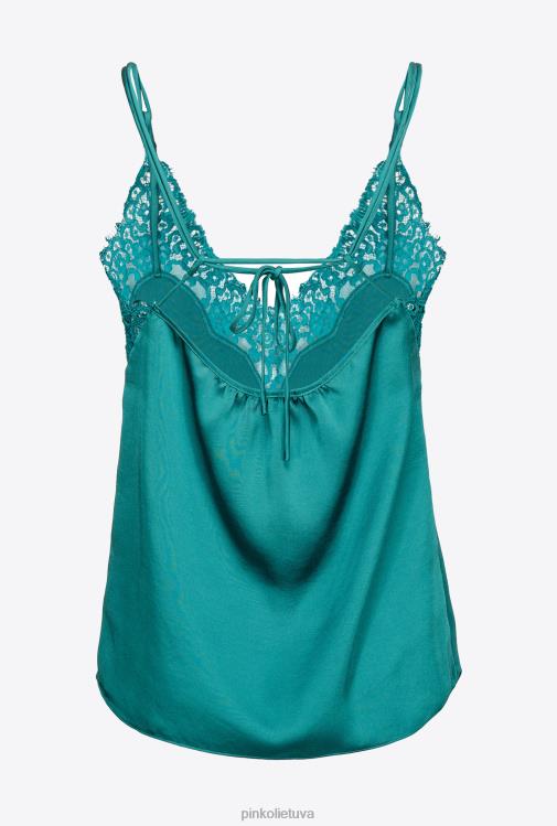 viršuje | DH06P480 satino ir nėrinių viršus Pinko parasparninis žalias