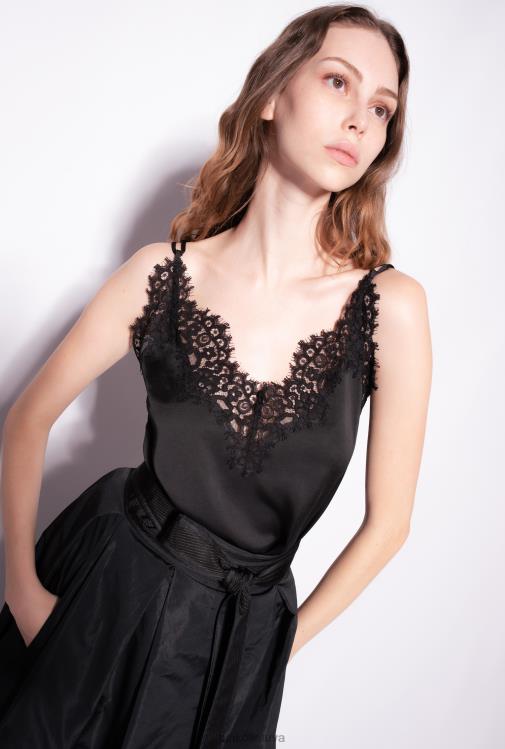 viršuje | DH06P481 satino ir nėrinių viršus Pinko limuzinas juodas