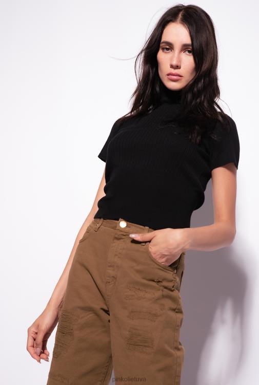 viršuje | DH06P484 trumpomis rankovėmis briaunotas viršus Pinko limuzinas juodas