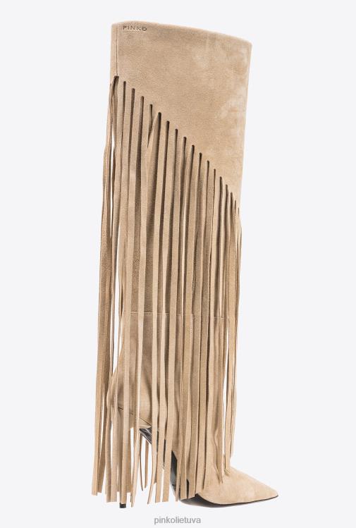 batai | DH06P1100 zomšiniai batai su kutais Pinko smėlio spalvos-šviesiai taupe