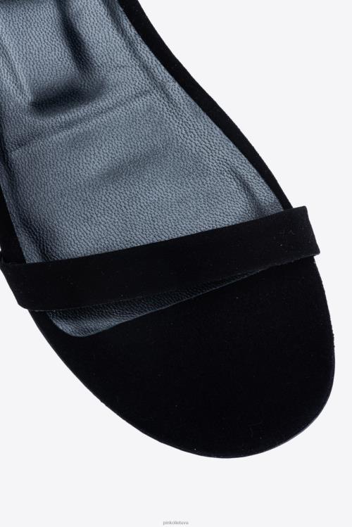 sandalai | DH06P1077 plokščios basutės su kalnų krištolo kutais Pinko limuzinas juodas