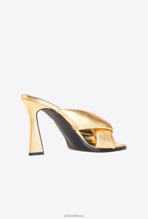 sandalai | DH06P1085 Folijinės nappa odos užsegimai su kulnais Pinko šviesus auksas
