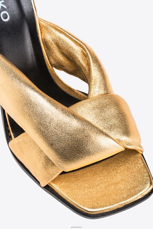 sandalai | DH06P1085 Folijinės nappa odos užsegimai su kulnais Pinko šviesus auksas