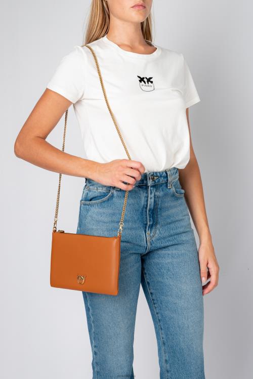 kryžminiai krepšiai | DH06P1191 plokščias meilės krepšys tiesiog Pinko konjako-senovinio aukso