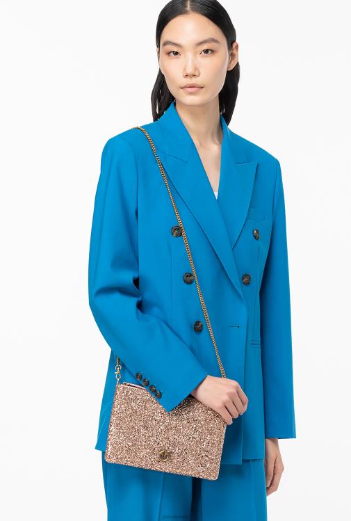 kryžminiai krepšiai | DH06P1200 blizgantis klasikinis plokščias meilės krepšys Pinko dulkėtas rausvas senovinis auksas