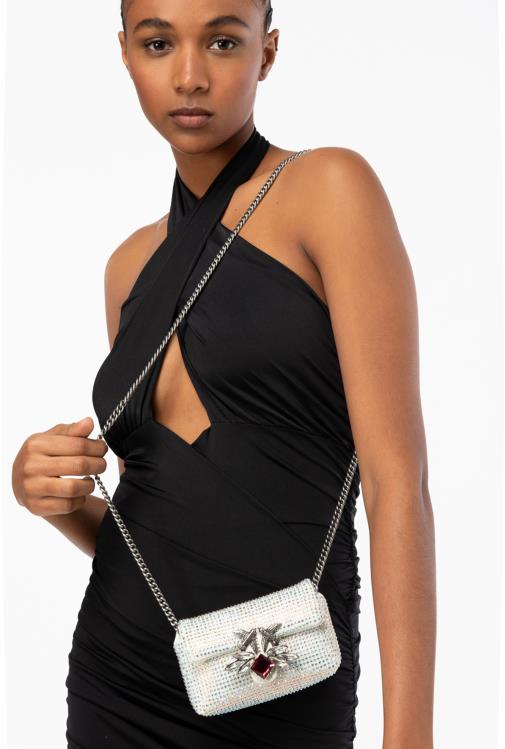 microlove maišeliai | DH06P1226 mikro meilės krepšys su kalnų krištolas Pinko baltas senas sidabras