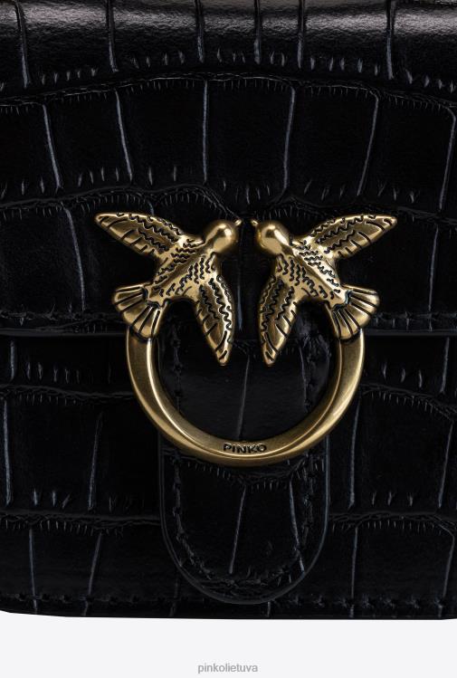 microlove maišeliai | DH06P1236 mikro meilės krepšys bell croco Pinko juodas-antikvarinis auksas