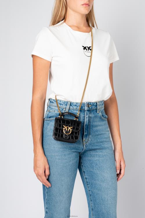 microlove maišeliai | DH06P1236 mikro meilės krepšys bell croco Pinko juodas-antikvarinis auksas