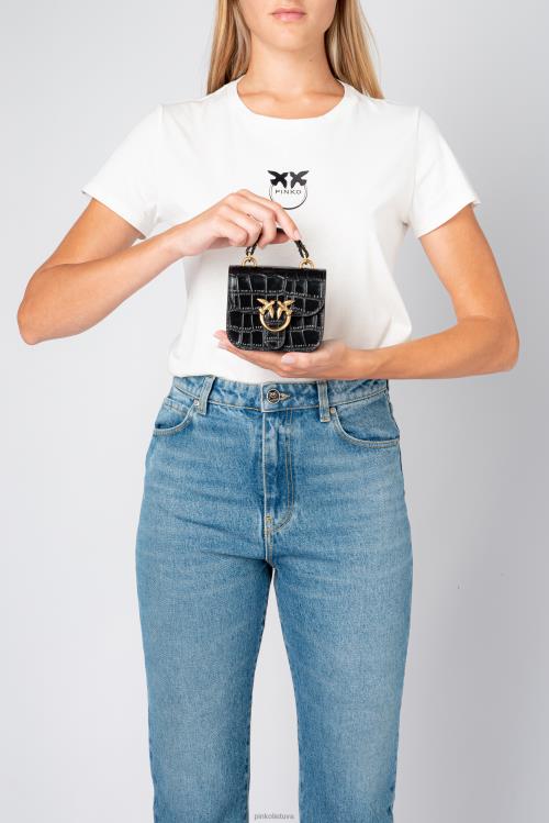 microlove maišeliai | DH06P1236 mikro meilės krepšys bell croco Pinko juodas-antikvarinis auksas