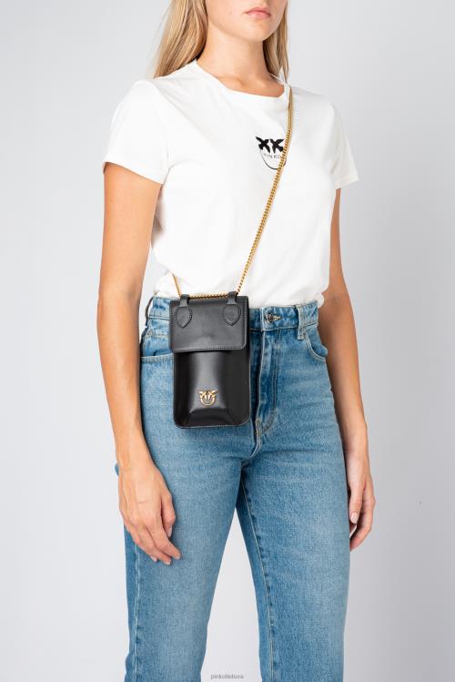 microlove maišeliai | DH06P1246 odinis išmaniojo telefono laikiklis Pinko juodas-antikvarinis auksas