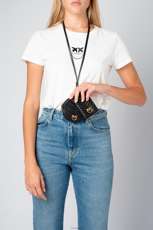 microlove maišeliai | DH06P1254 karoliai mini meilės krepšys chevron Pinko juodas-antikvarinis auksas