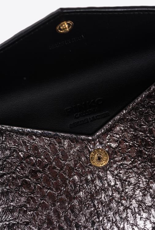 sankabos krepšiai | DH06P1170 Galleria plokščias kortelių laikiklis iš laminuotos roplių odos Pinko gunmetal pilkai blizgus auksas