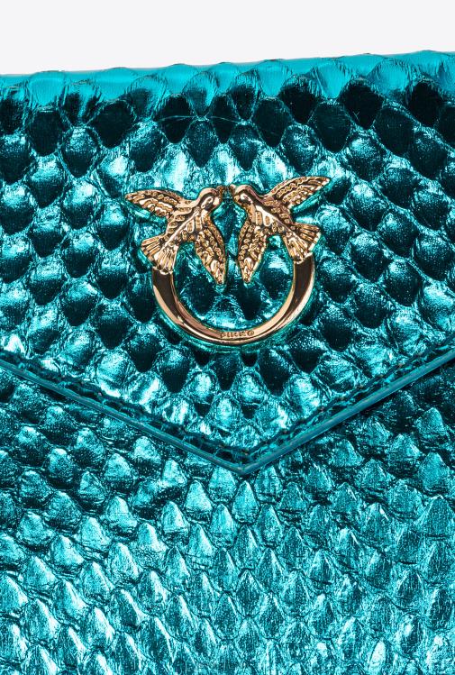 sankabos krepšiai | DH06P1171 Galleria plokščias kortelių laikiklis iš laminuotos roplių odos Pinko benzinu blizgantis auksas