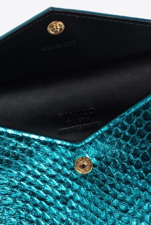 sankabos krepšiai | DH06P1171 Galleria plokščias kortelių laikiklis iš laminuotos roplių odos Pinko benzinu blizgantis auksas