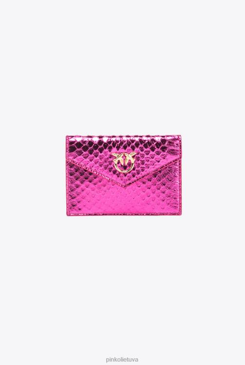 sankabos krepšiai | DH06P1172 Galleria plokščias kortelių laikiklis iš laminuotos roplių odos Pinko fuksijos spalvos blizgus auksas