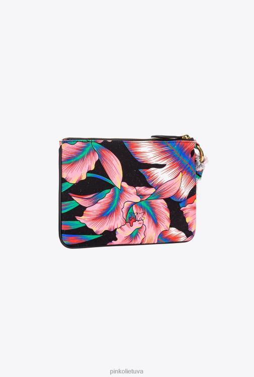 sankabos krepšiai | DH06P1277 Perdirbtas drobinis plokščias krepšys su spauda Pinko keli. juoda/raudona