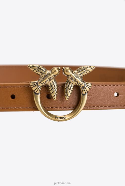 diržai | DH06P1025 meilės paukščių plonas odinis diržas Pinko konjako-senovinio aukso