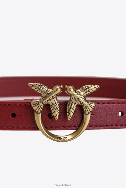diržai | DH06P1027 meilės paukščių plonas odinis diržas Pinko rubino raudonumo – antikvarinis auksas