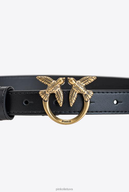 diržai | DH06P1028 meilės paukščių plonas odinis diržas Pinko juodas-antikvarinis auksas