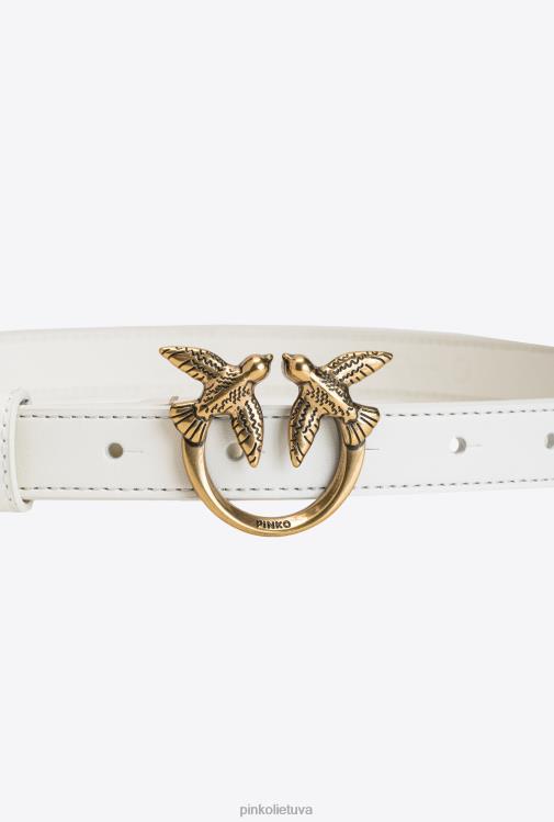 diržai | DH06P1029 meilės paukščių plonas odinis diržas Pinko baltas antikvarinis auksas