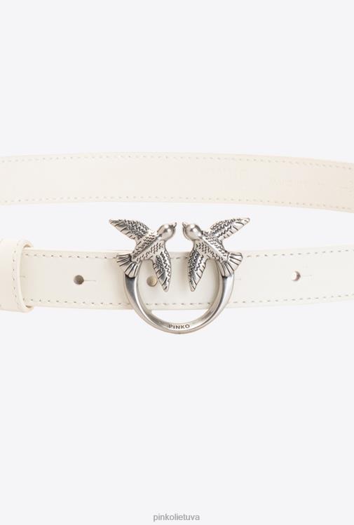 diržai | DH06P1033 meilės paukščių plonas odinis diržas Pinko g. maroso smėlio spalvos senas sidabras