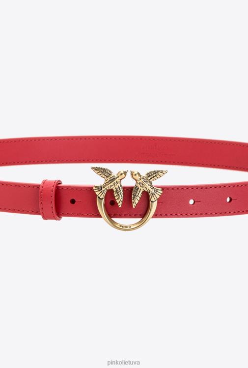 diržai | DH06P1034 meilės paukščių plonas odinis diržas Pinko raudonas-antikvarinis auksas