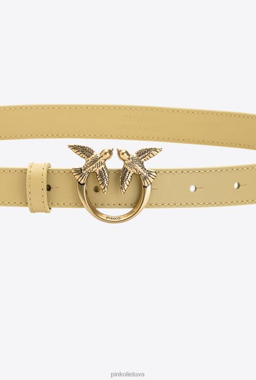 diržai | DH06P1035 meilės paukščių plonas odinis diržas Pinko pampa - antikvarinis auksas