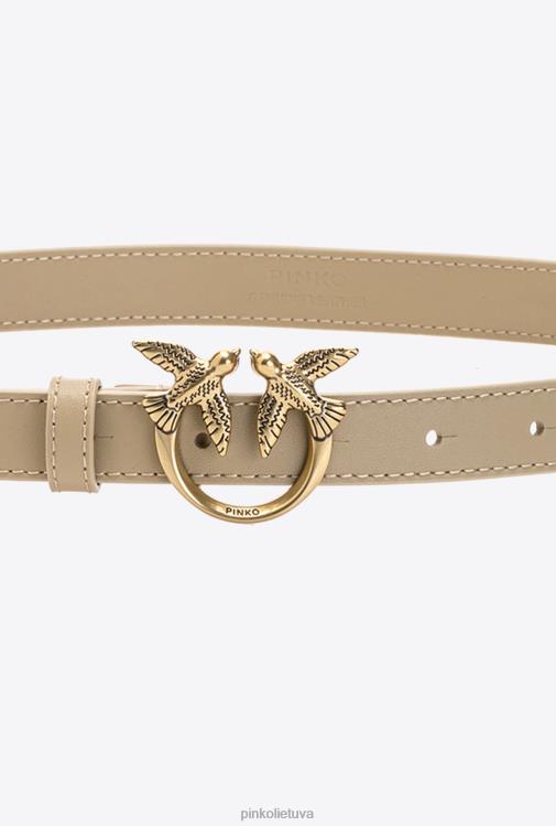 diržai | DH06P1036 meilės paukščių plonas odinis diržas Pinko smėlis-senovinis auksas