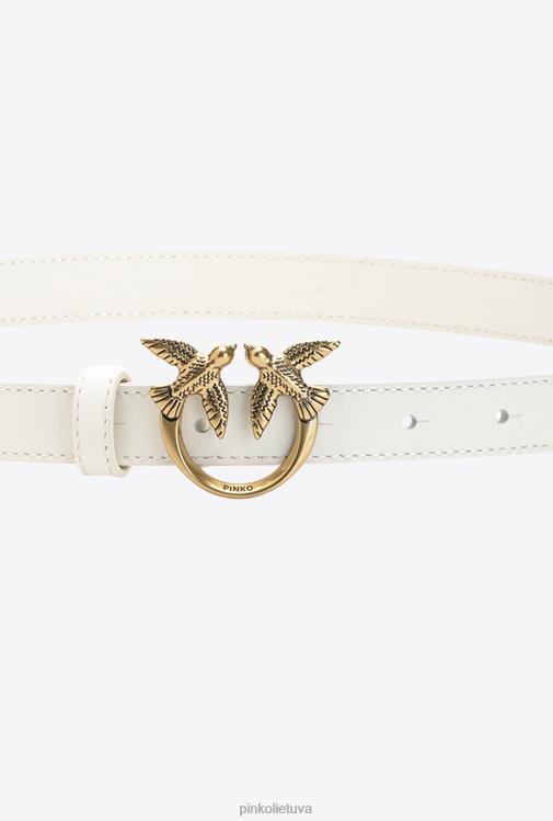 diržai | DH06P1037 meilės paukščių plonas odinis diržas Pinko g. maroso smėlio spalvos senovinis auksas