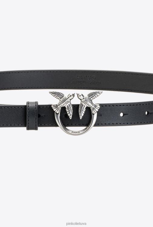 diržai | DH06P1038 meilės paukščių plonas odinis diržas Pinko juodas-senas sidabras