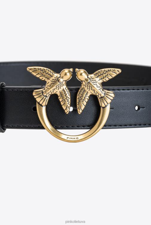 diržai | DH06P1039 meilės paukščių odinis diržas Pinko juodas-antikvarinis auksas