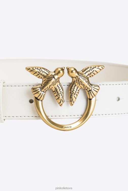 diržai | DH06P1042 meilės paukščių odinis diržas Pinko baltas antikvarinis auksas