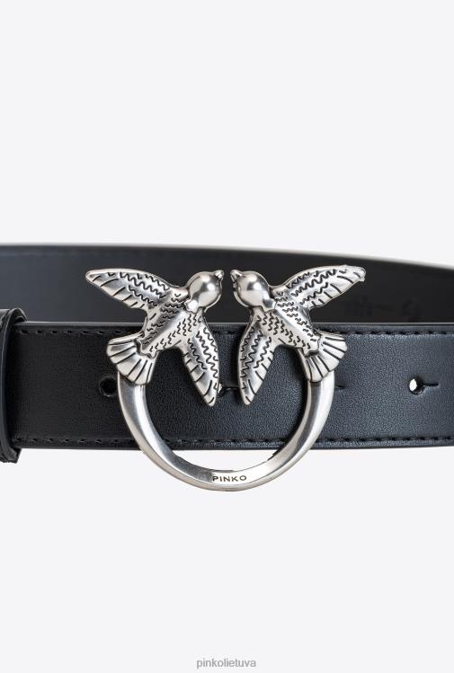 diržai | DH06P1043 meilės paukščių odinis diržas Pinko juodas-senas sidabras