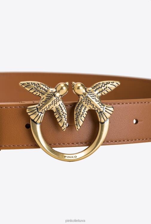 diržai | DH06P1044 meilės paukščių odinis diržas Pinko konjako-senovinio aukso