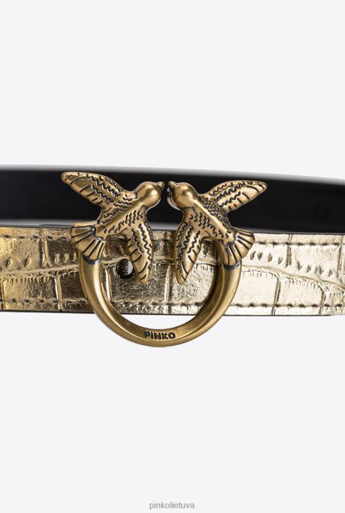 diržai | DH06P1049 laminuotas meilės paukščių diržas su kišeniniu maišeliu Pinko senovinis auksas