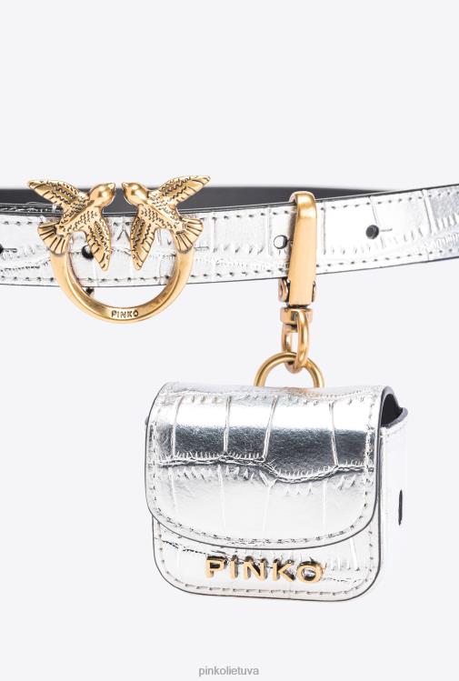 diržai | DH06P1050 laminuotas meilės paukščių diržas su kišeniniu maišeliu Pinko sidabras-antikvarinis auksas