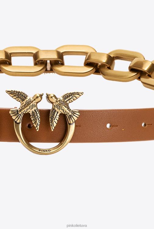 diržai | DH06P1054 meilės paukščių diržas su didele grandine Pinko konjako-senovinio aukso
